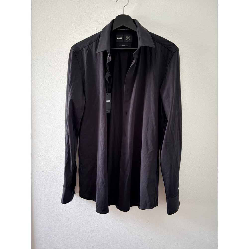NWT Hugo Boss Performance Slim Fit Long Sleeve Dress Shirt Black Men's 15.5 39